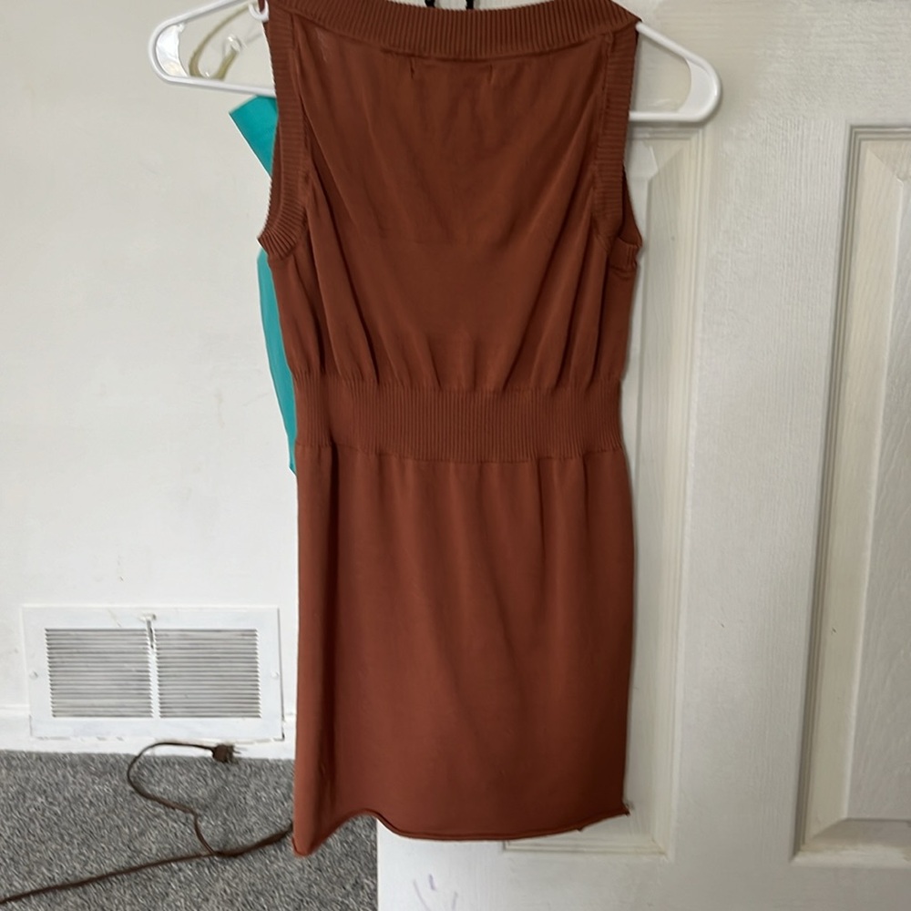 Women’s brown top size small v-neck and tight but breathable under breast line. - Picture 2 of 2